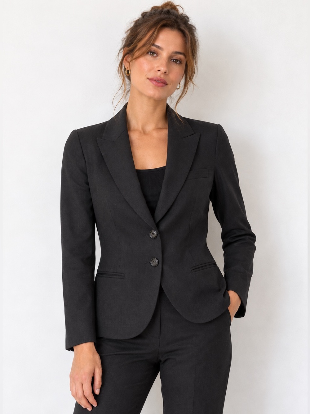 ESCADA Dark Grey Tailored Two-Button Blazer – Size 36